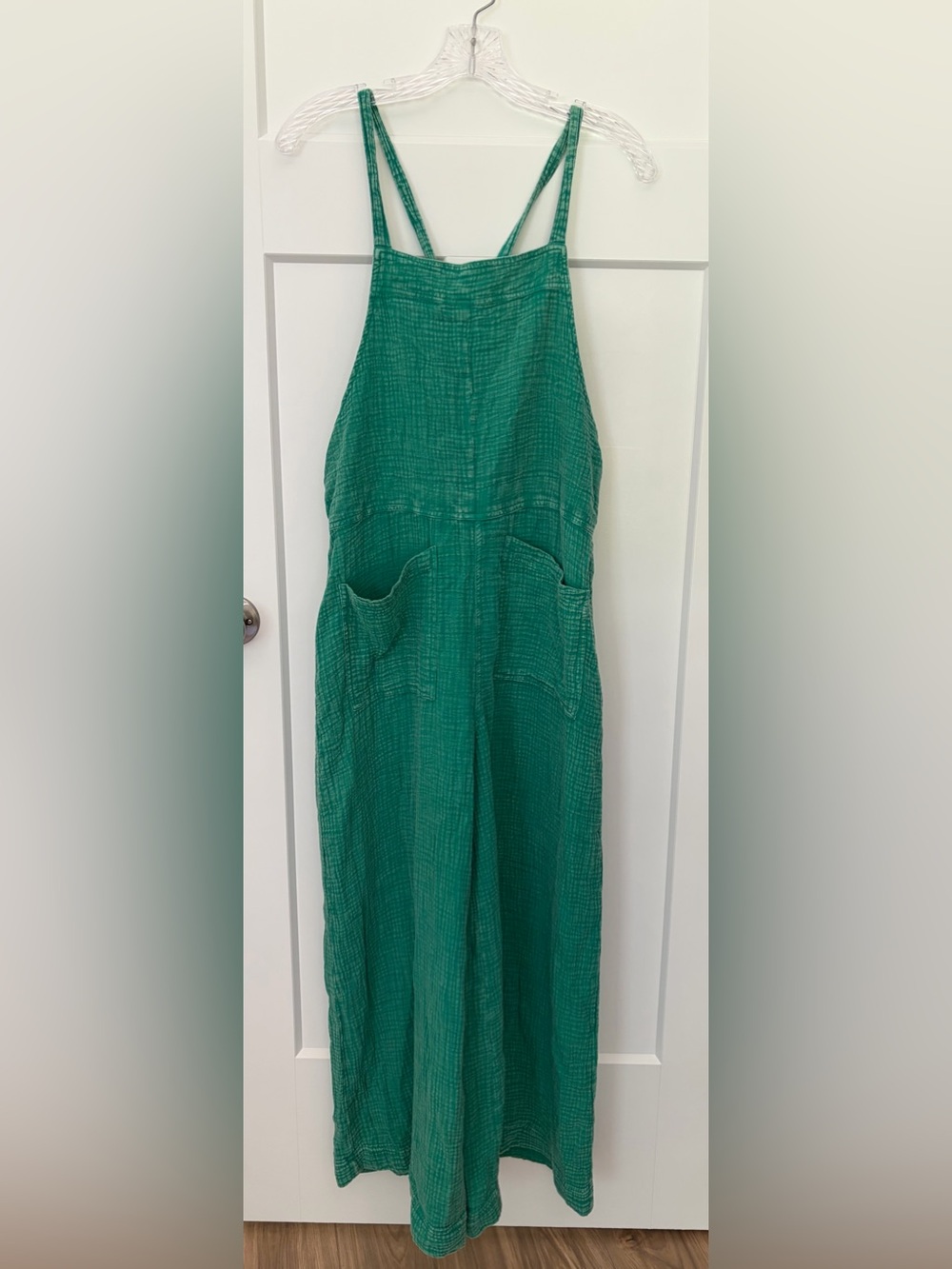 Easel 100% Cotton Gauze Jumpsuit S Acid Wash Green Boho Wide Leg Overalls NWT